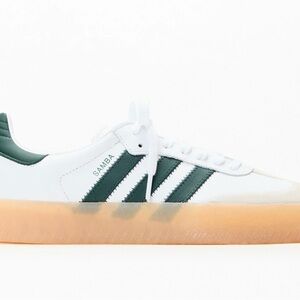 adidas Samba Leather Sneakers in White & Green with Gum Sole